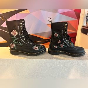 Pink rose embroidered doc marten boots